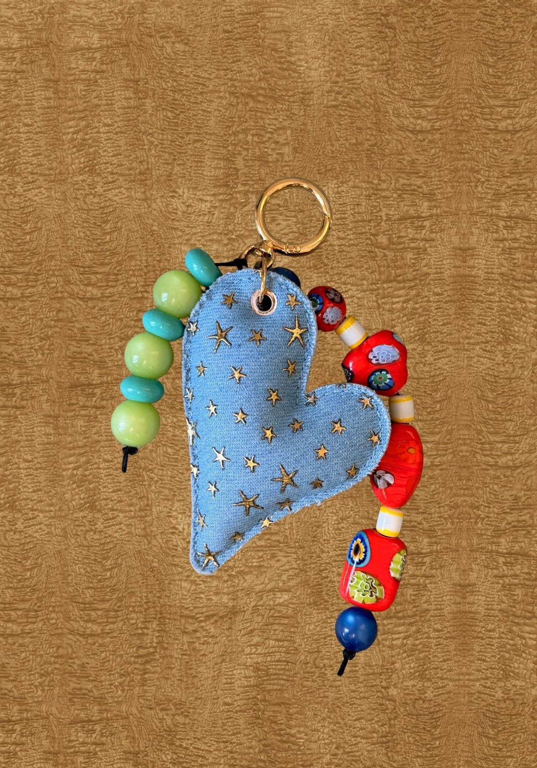 Puffy Denim Heart Bag Charm