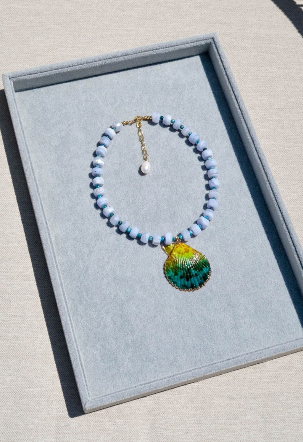 Blue Lace Agate Shell Necklace