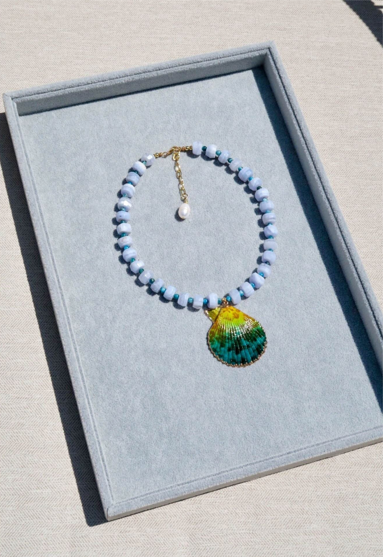 Blue Lace Agate Shell Necklace