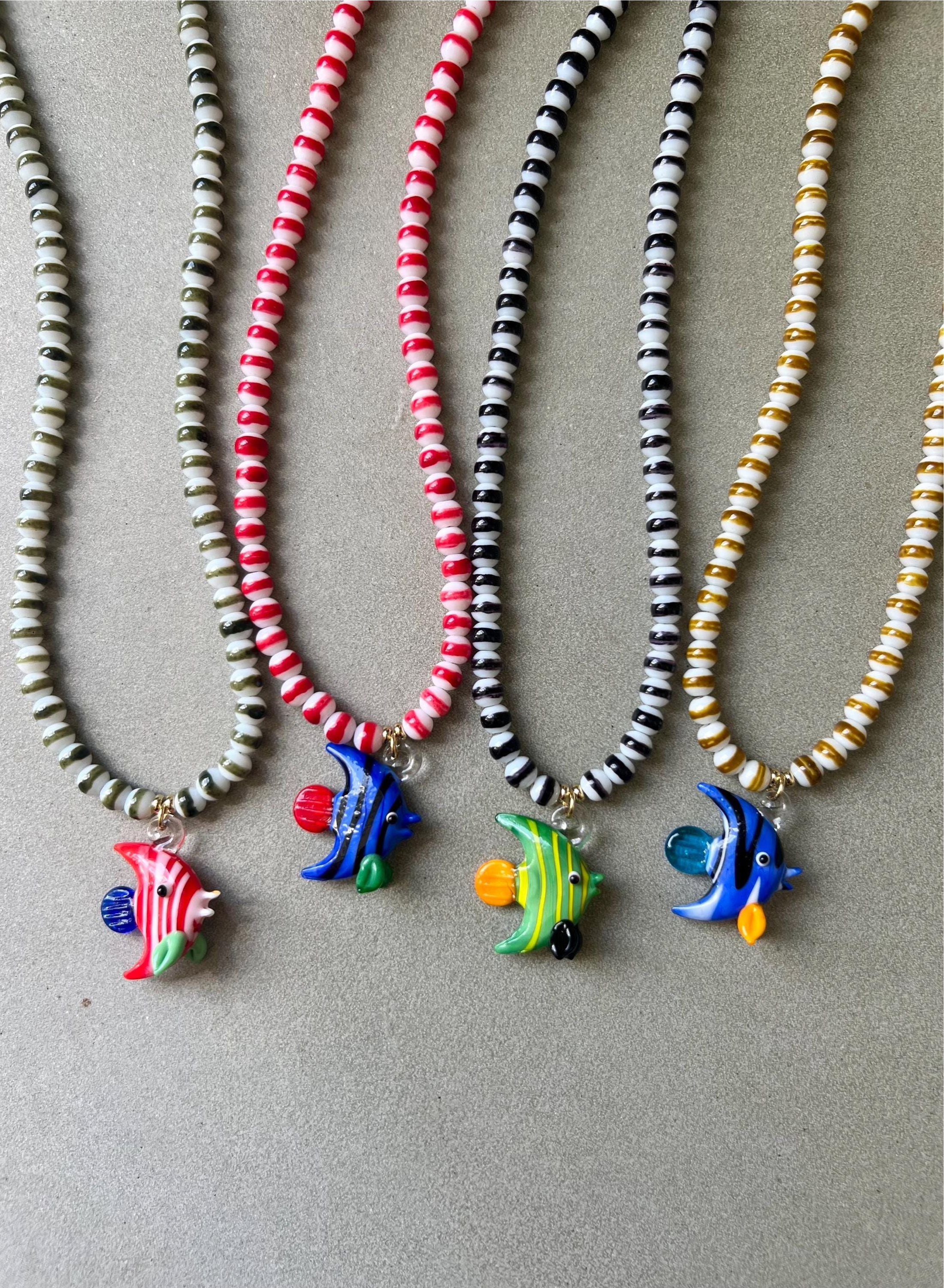 Striped Mustard Fish Necklace