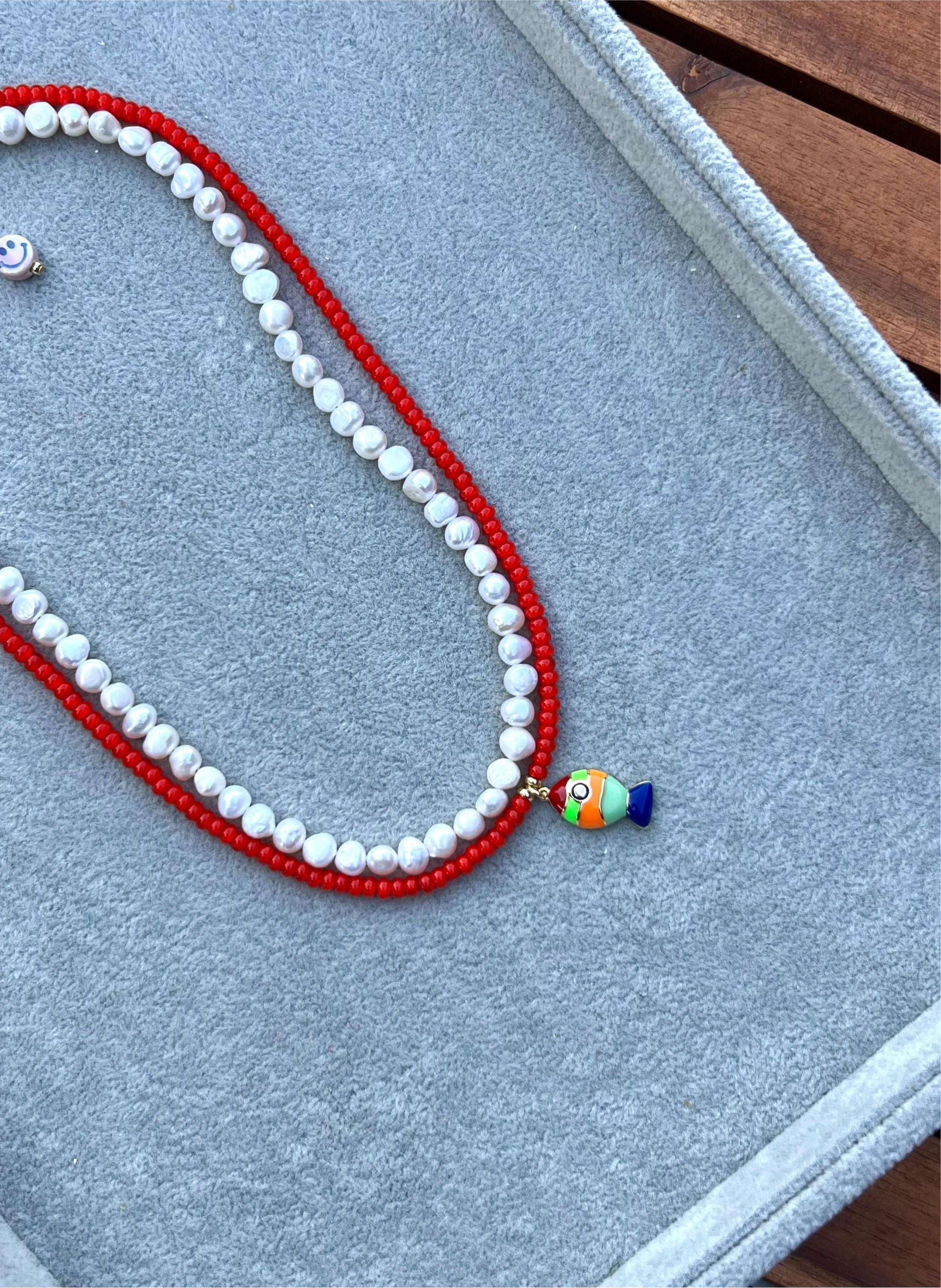 Orange Jade Mini Fish Necklace