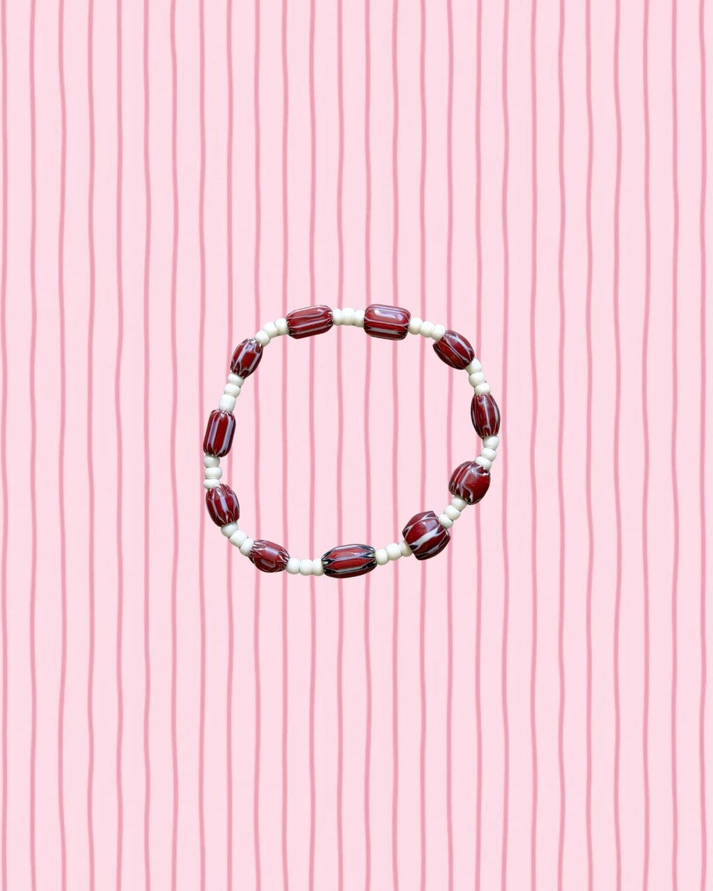 Burgundy & White Striped Anklet