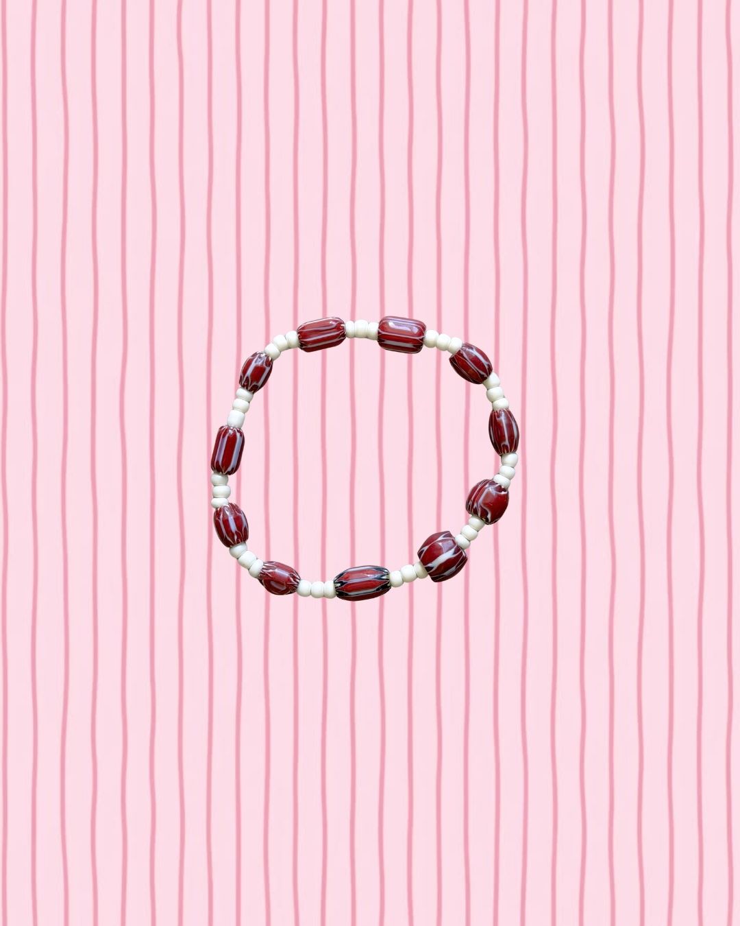 Burgundy & White Striped Anklet