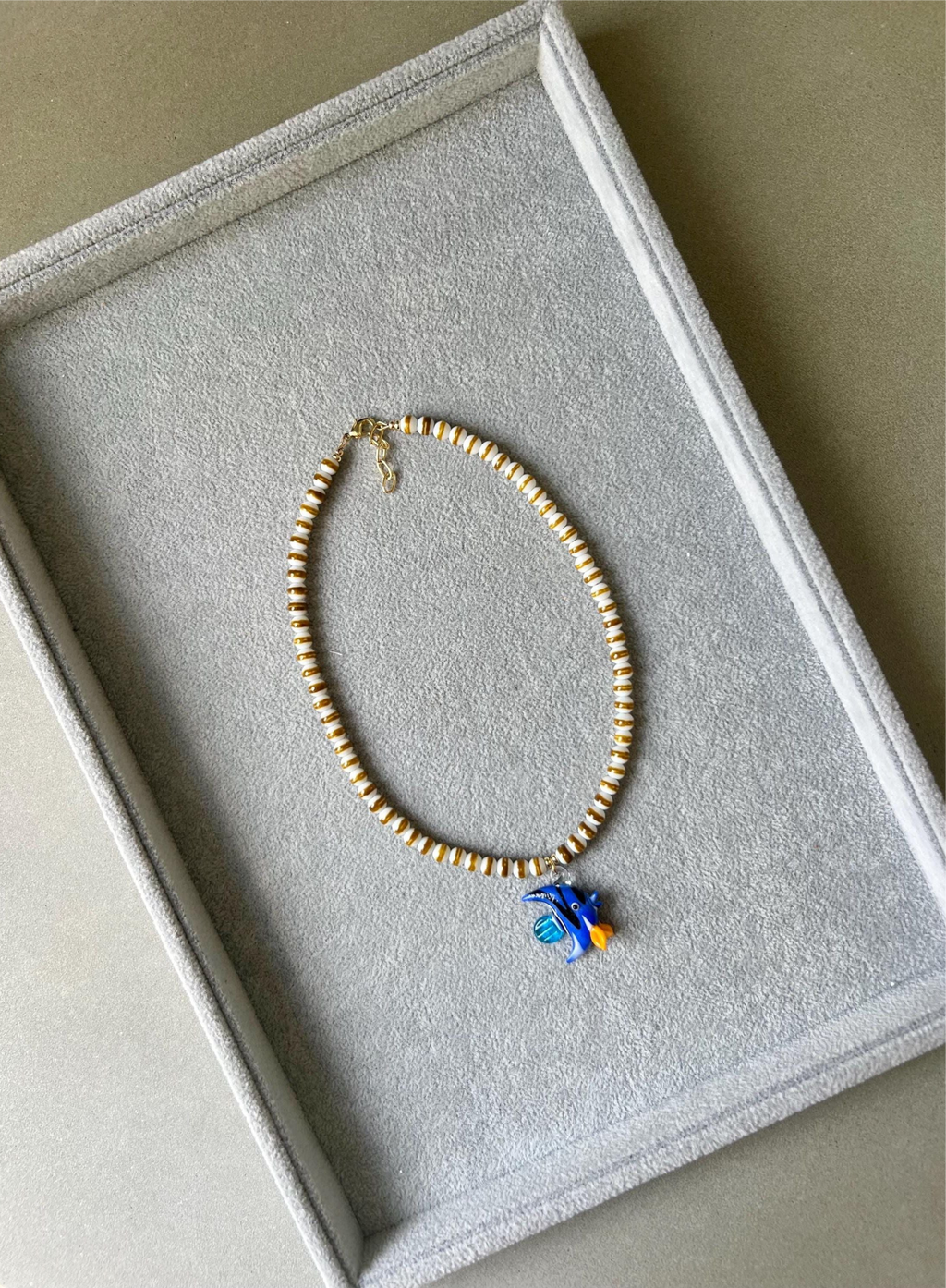 Striped Mustard Fish Necklace