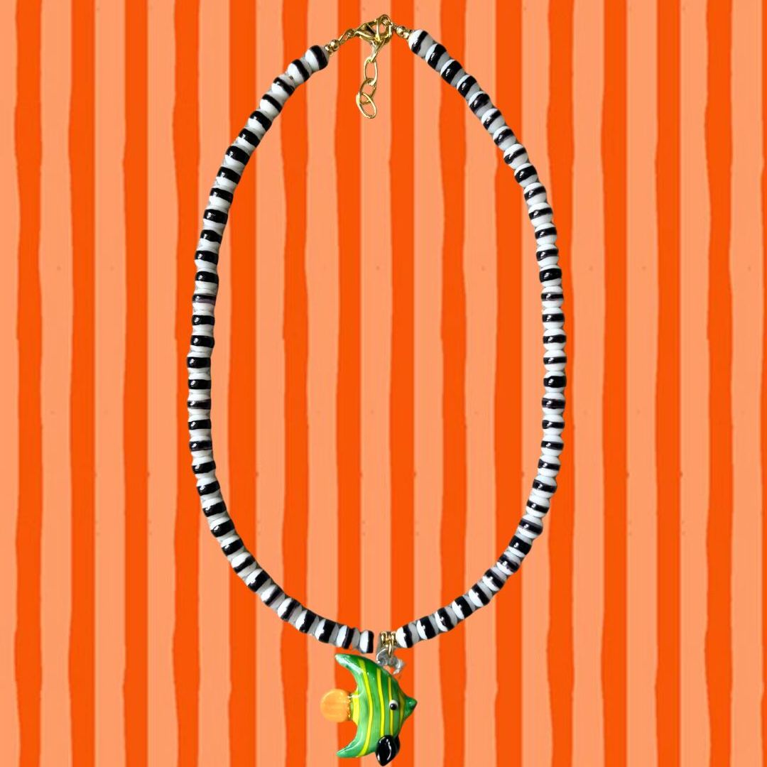 Black Striped Fish Necklace