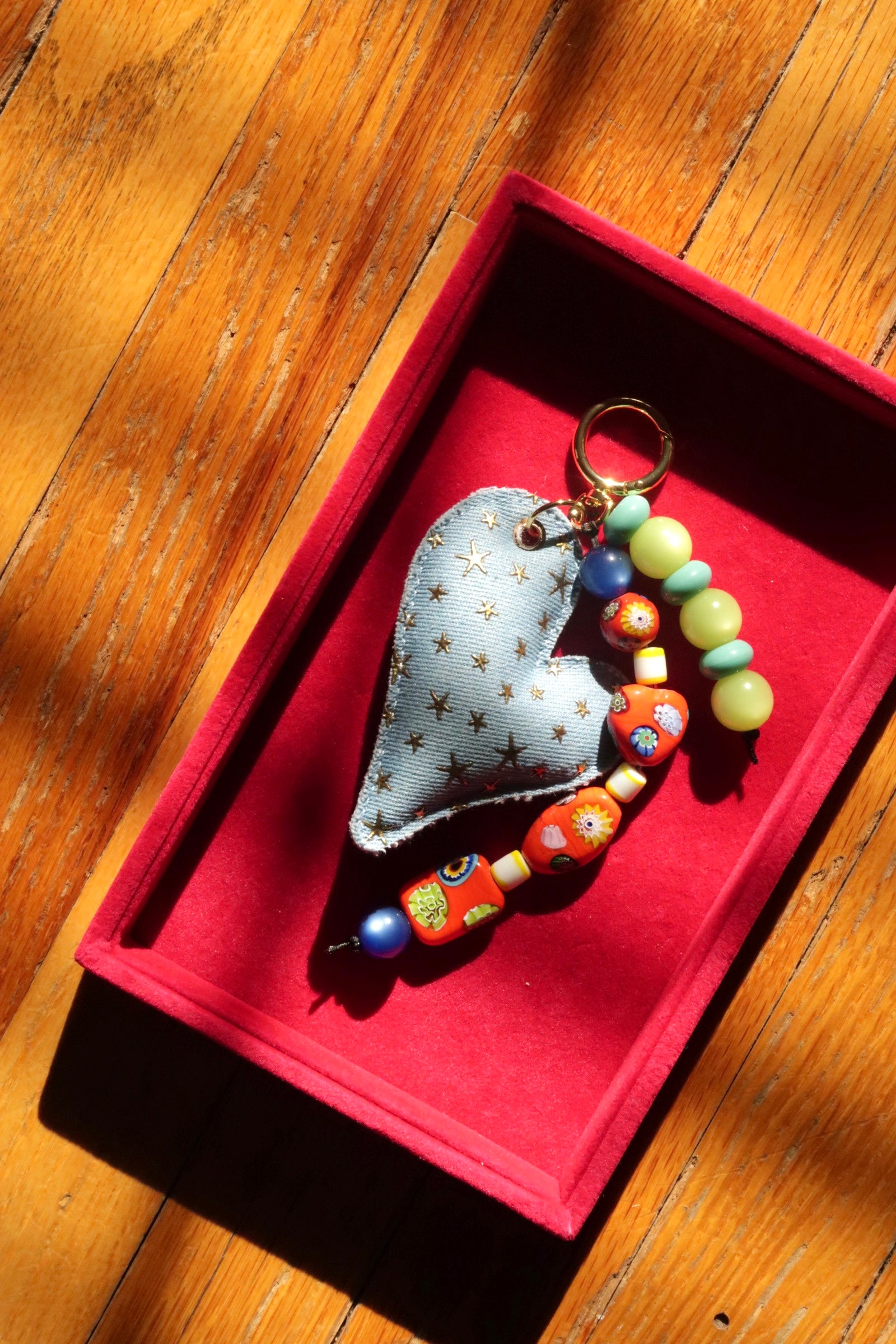 Puffy Denim Heart Bag Charm