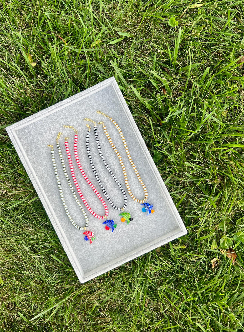 Striped Olive Fish Necklace