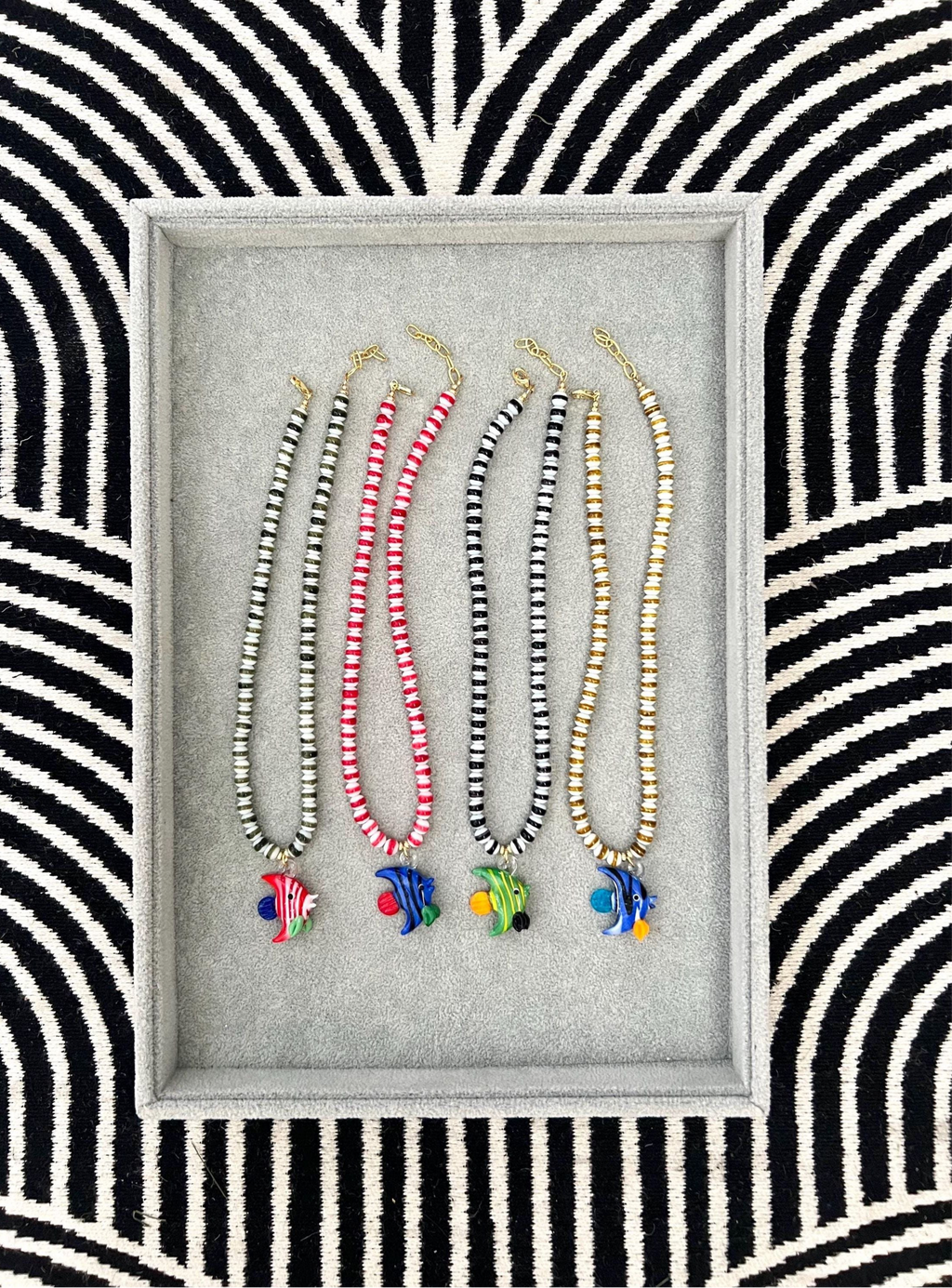 Striped Olive Fish Necklace