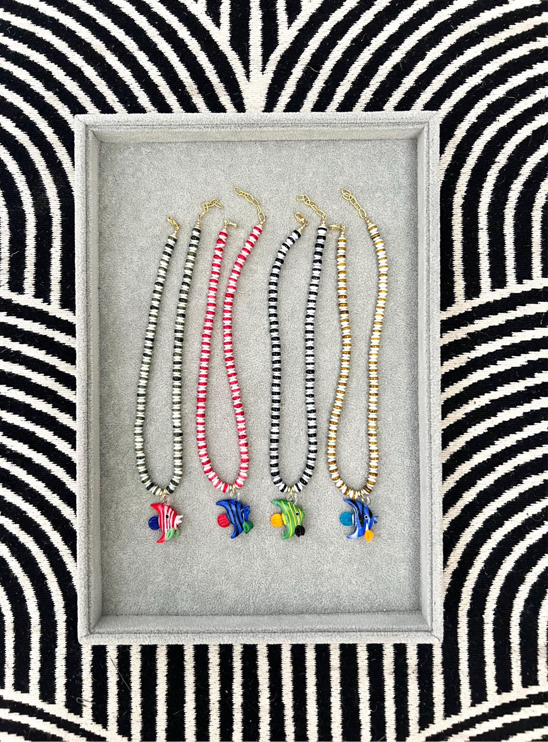 Striped Olive Fish Necklace