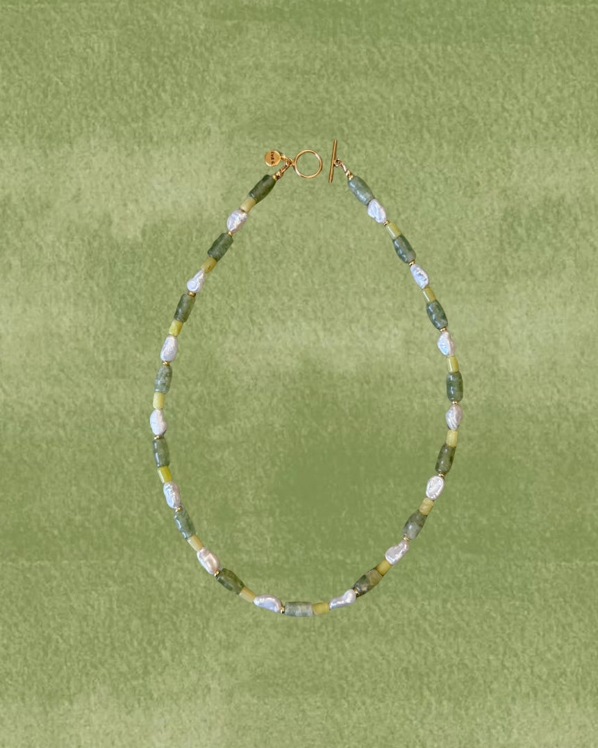 Green Tube Pearl Necklace, 1 of 1