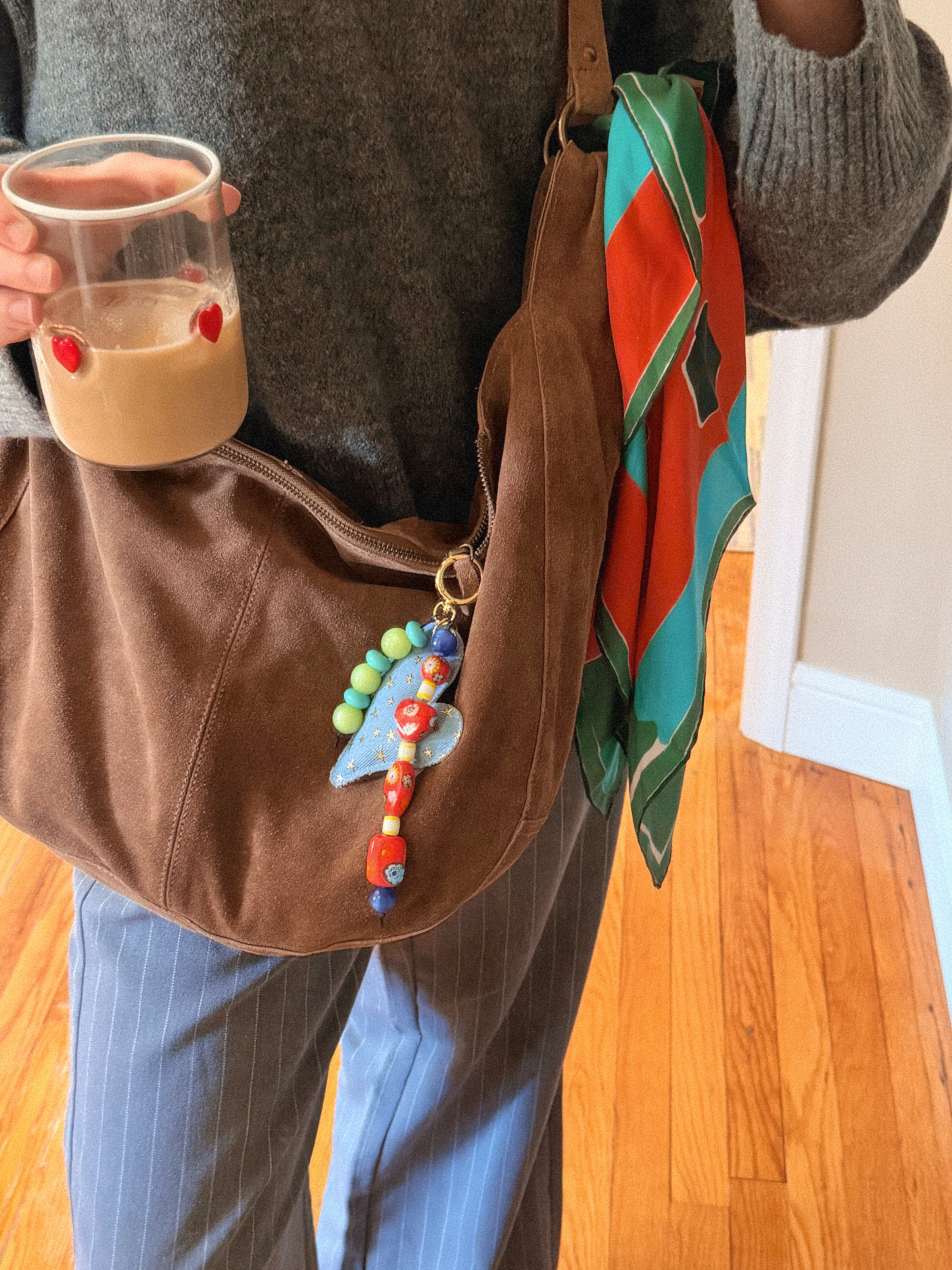 Puffy Denim Heart Bag Charm
