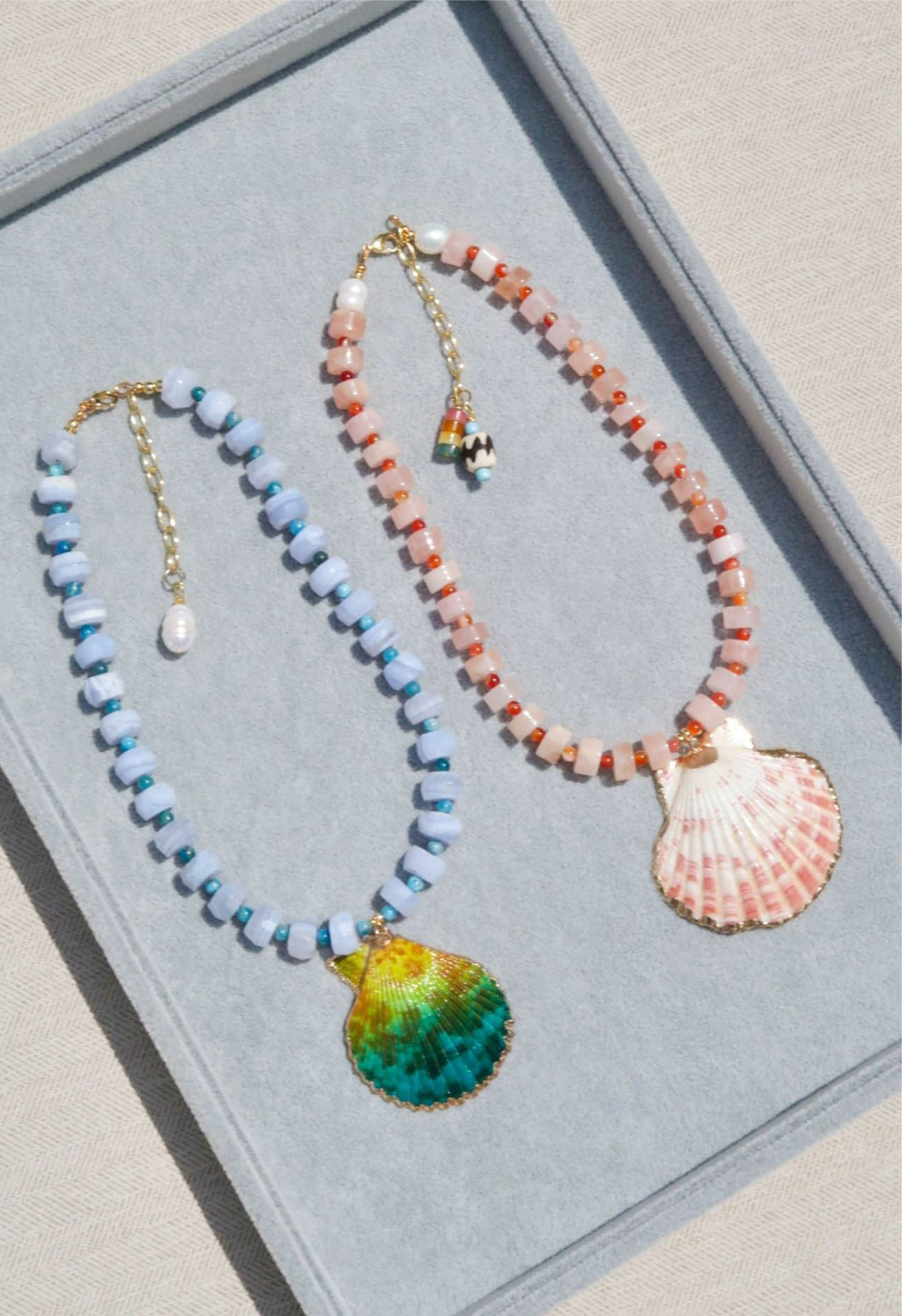 Blue Lace Agate Shell Necklace