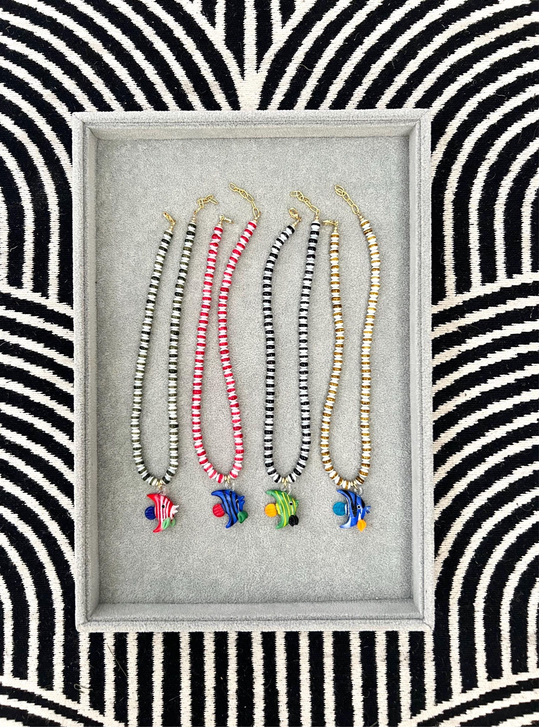 Striped Mustard Fish Necklace