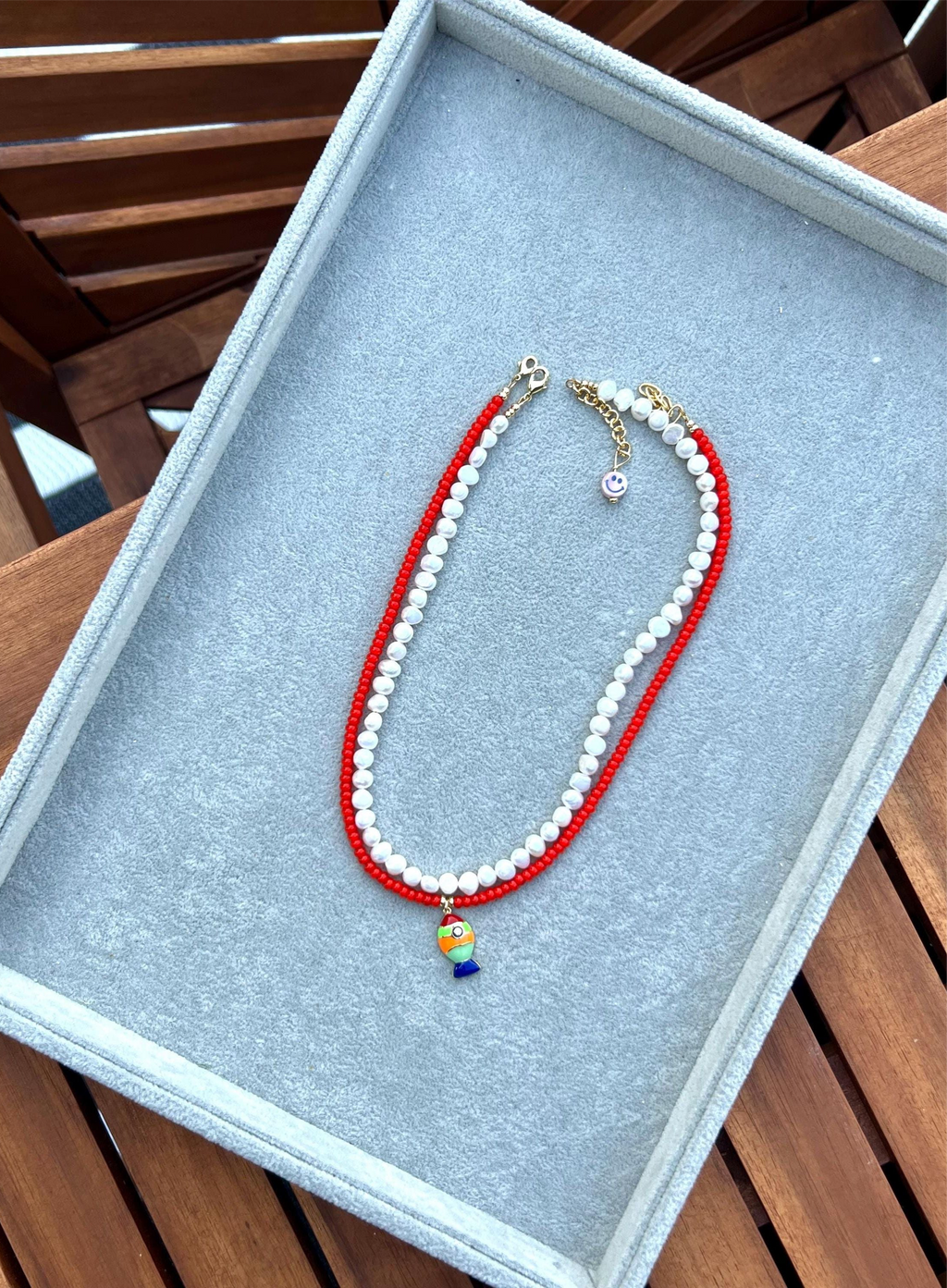 Orange Jade Mini Fish Necklace