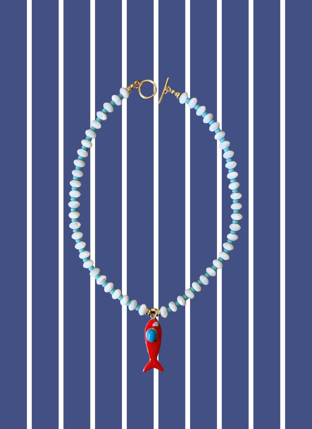 Red and Blue Big Fish Necklace