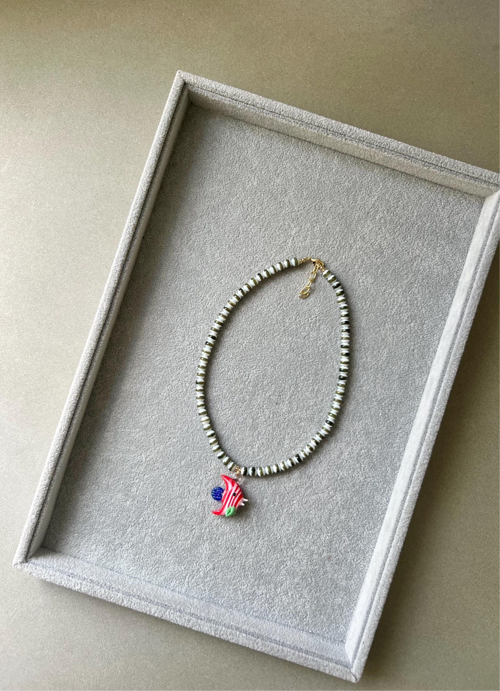 Striped Olive Fish Necklace