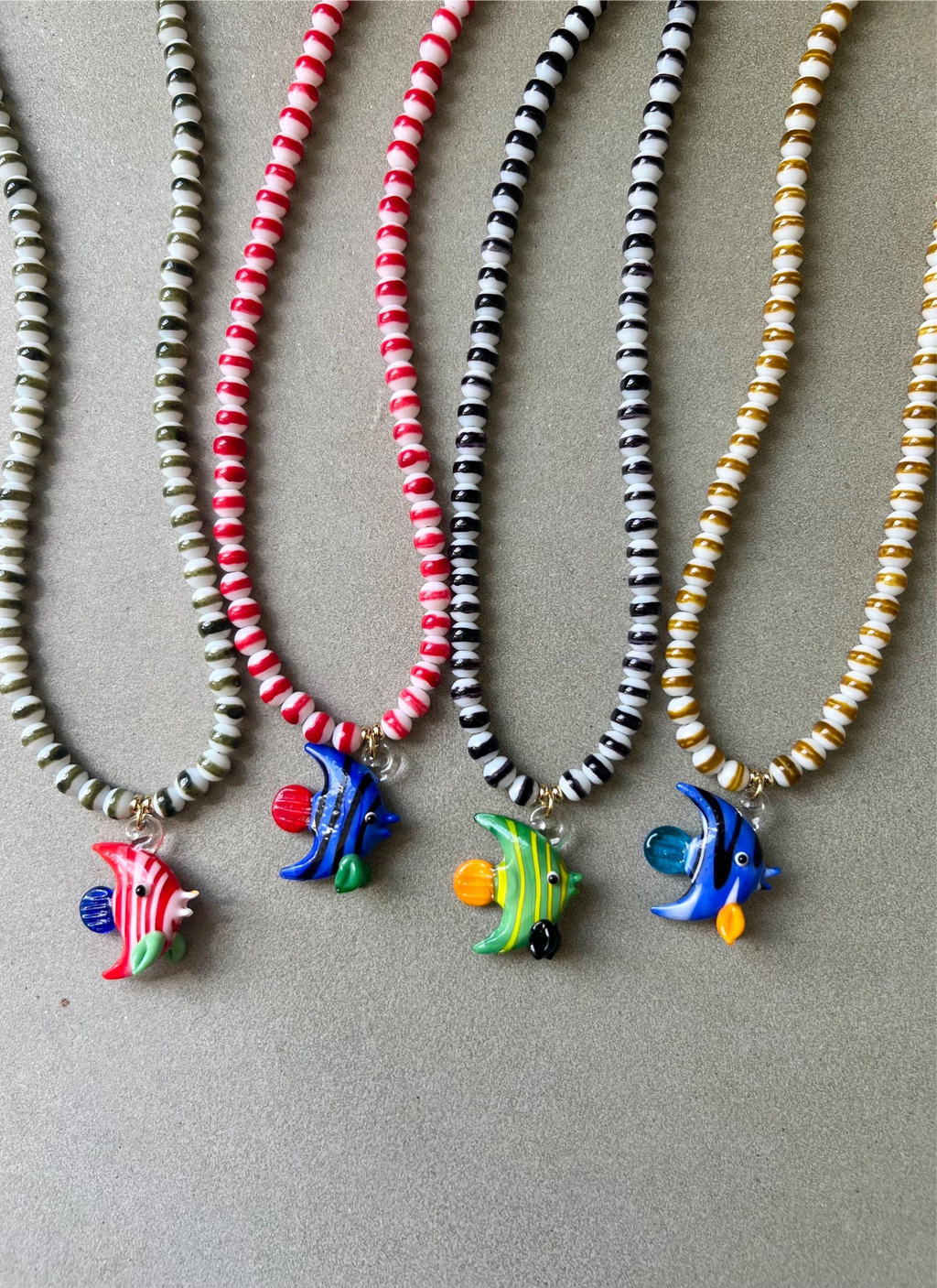 Striped Olive Fish Necklace