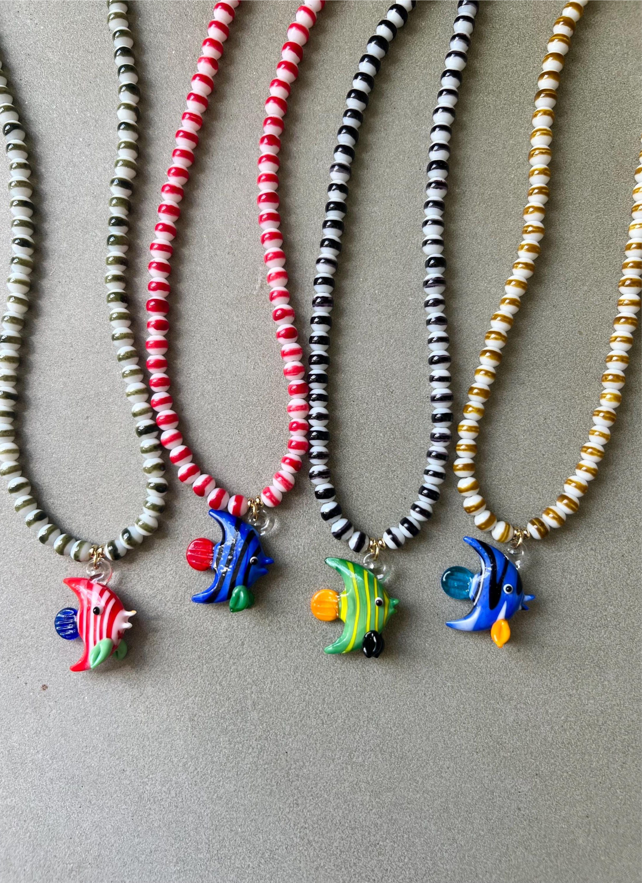 Striped Olive Fish Necklace