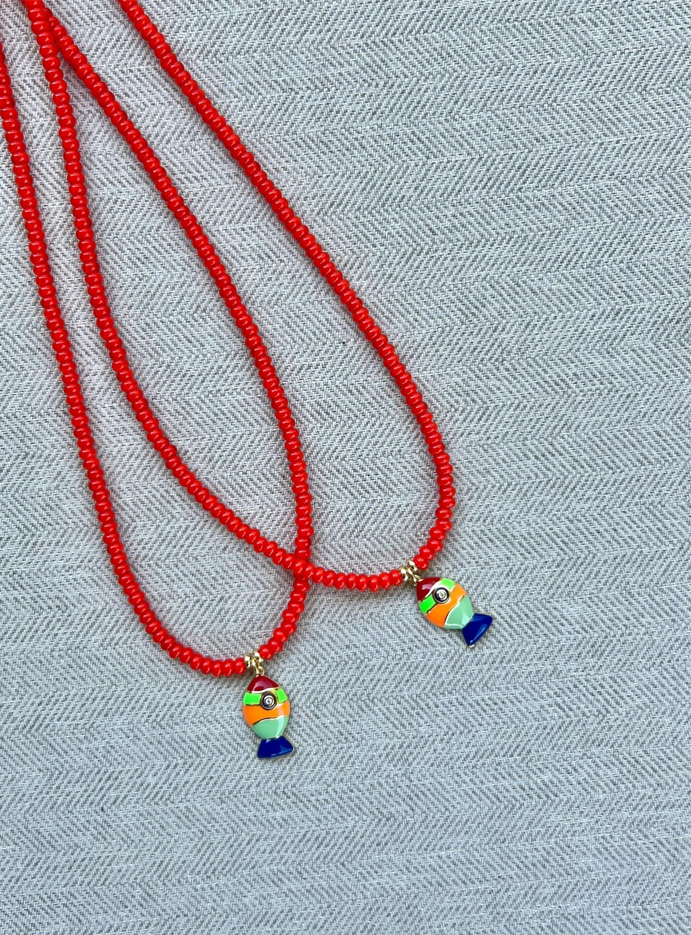 Orange Jade Mini Fish Necklace