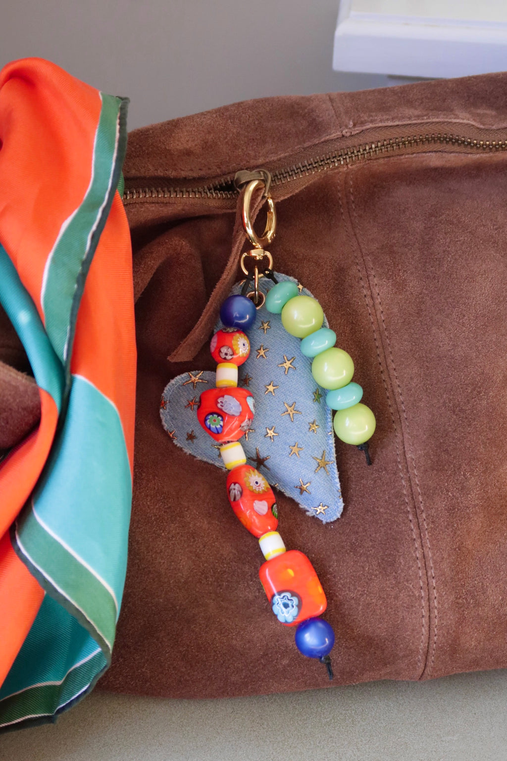 Puffy Denim Heart Bag Charm