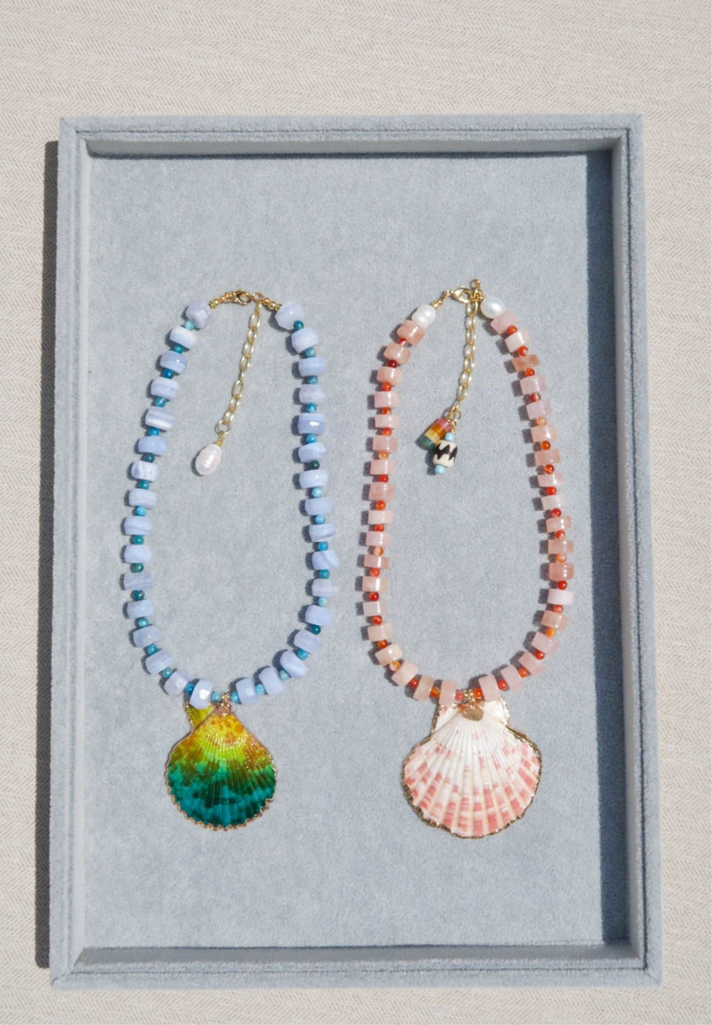 Blue Lace Agate Shell Necklace