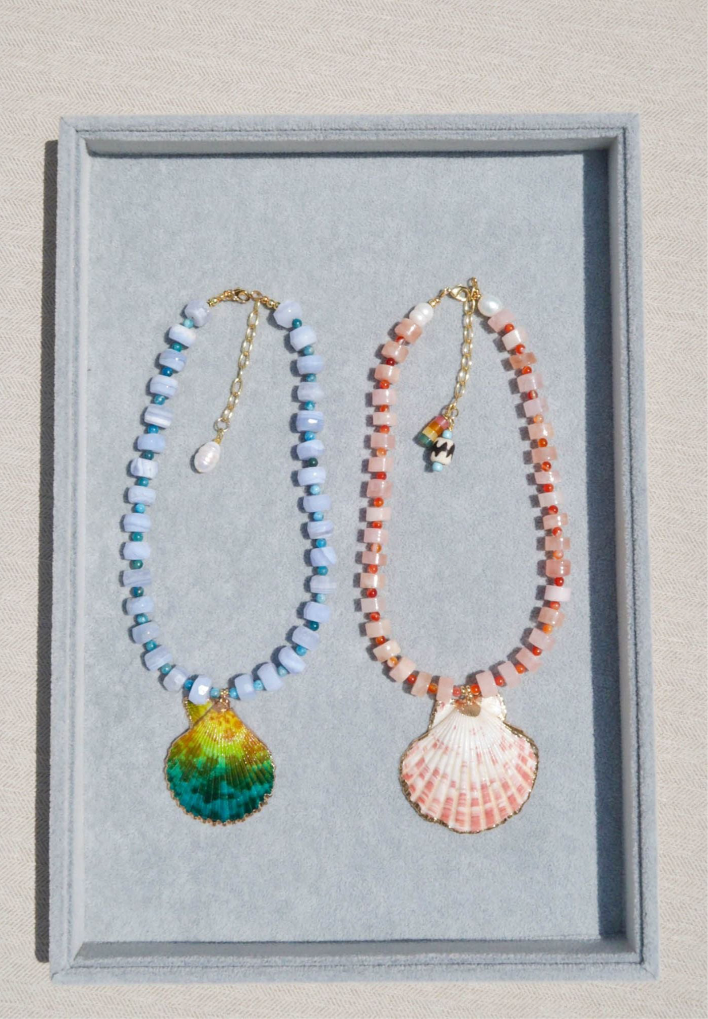 Blue Lace Agate Shell Necklace