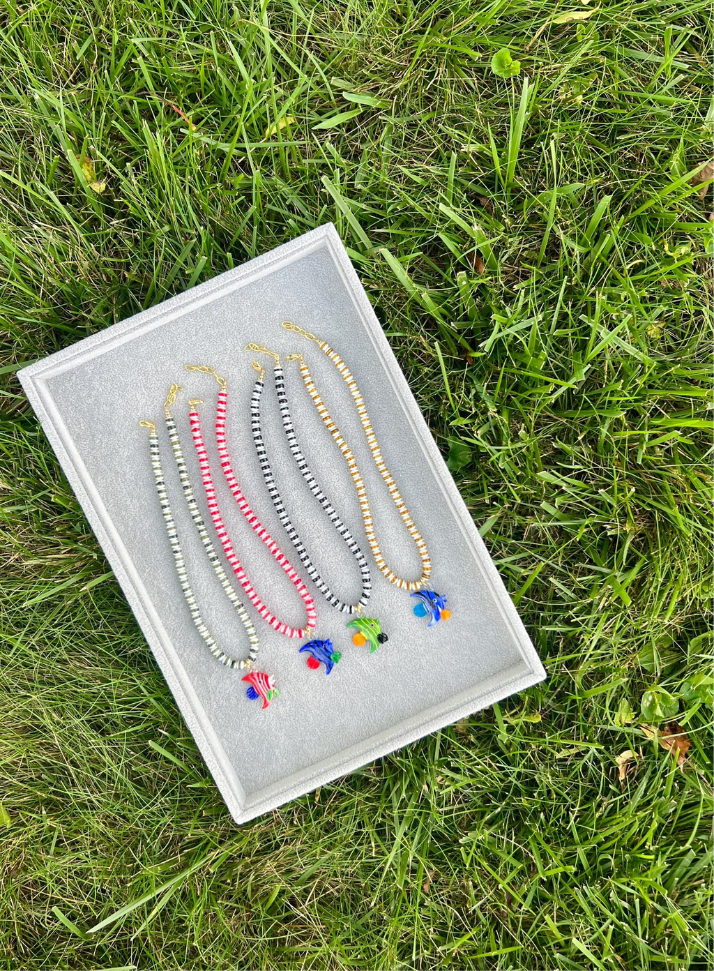 Striped Mustard Fish Necklace