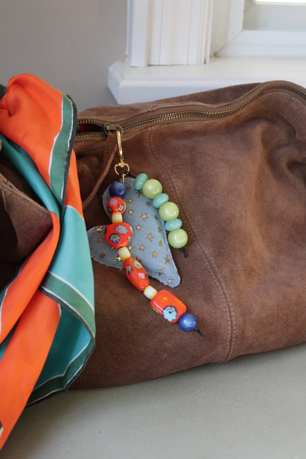 Puffy Denim Heart Bag Charm