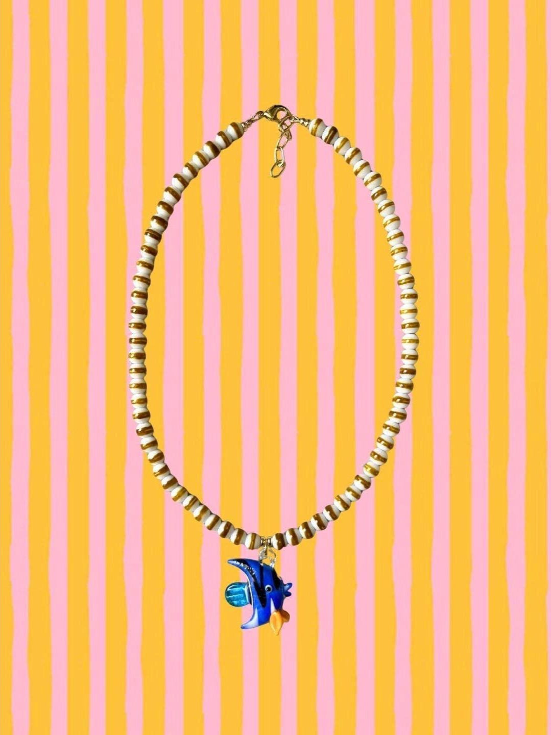 Striped Mustard Fish Necklace