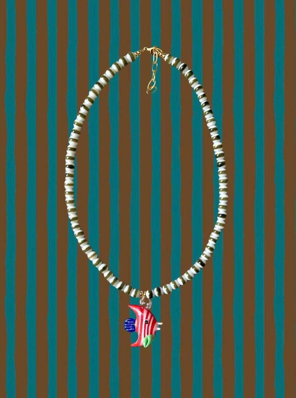 Striped Olive Fish Necklace