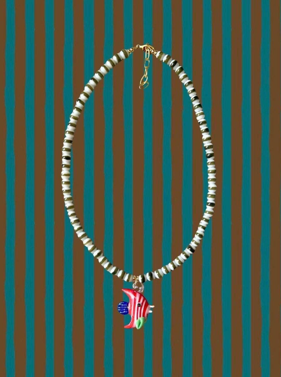 Striped Olive Fish Necklace
